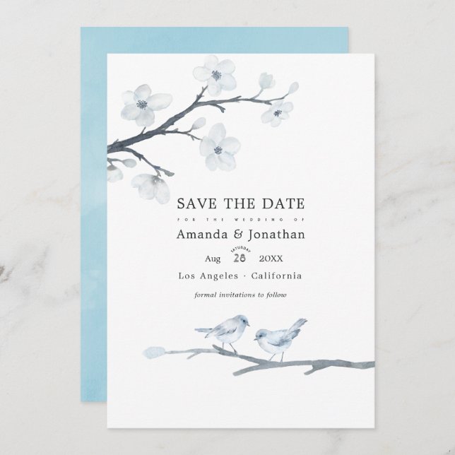 White Cherry Blossoms Wedding Photo Save The Date (Front/Back)