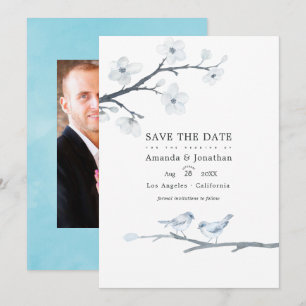 White Cherry Blossoms Wedding Photo Save The Date