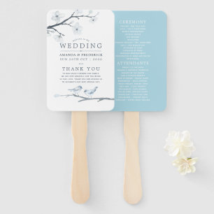White Cherry Blossoms Wedding Program Hand Fan