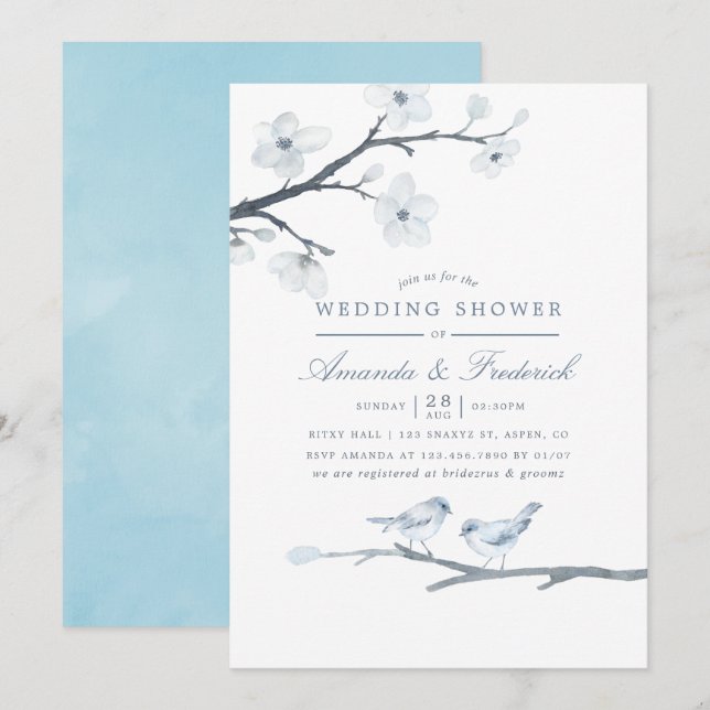 White Cherry Blossoms Wedding Shower Invitation (Front/Back)