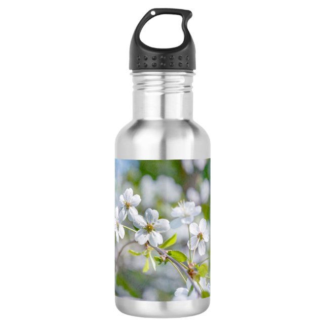 White Cherry Flower 532 Ml Water Bottle (Front)