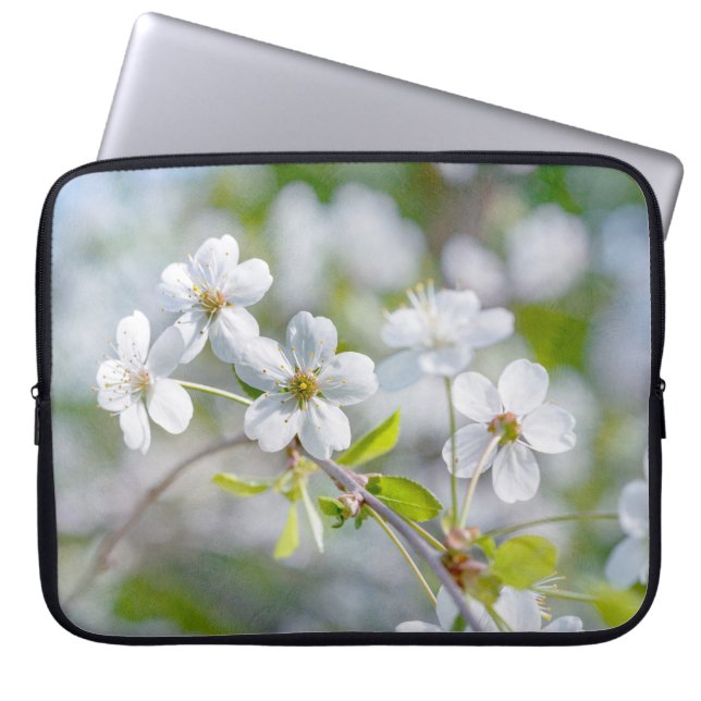 White Cherry Flower Laptop Sleeve (Front)