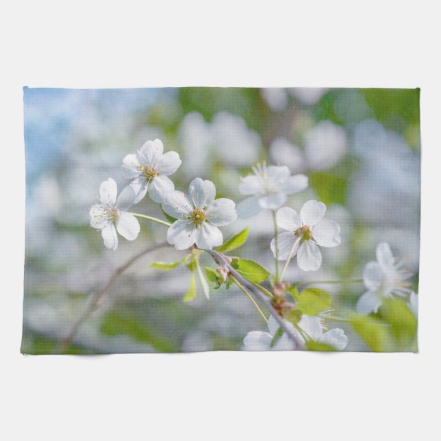 White Cherry Flower Tea Towel (Horizontal)
