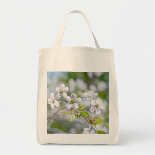White Cherry Flower Tote Bag (Front)
