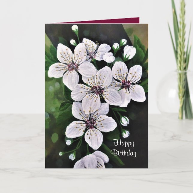 White Cherry Flowers Art In Acrylic Card (Front)