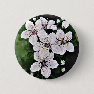 White Cherry Flowers In Acrylic 6 Cm Round Badge