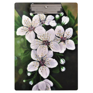 White Cherry Flowers In Acrylic Clipboard
