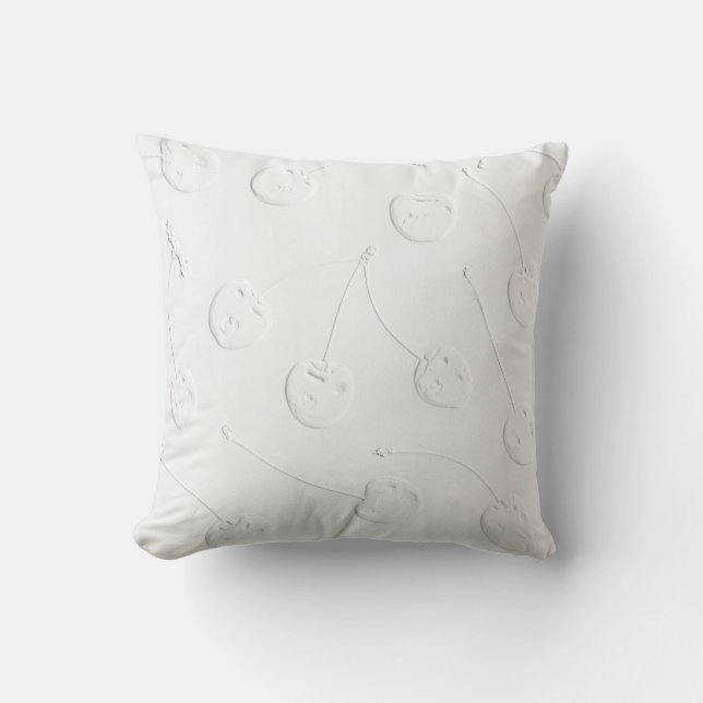 White cherrys on white fabric cushion (Front)
