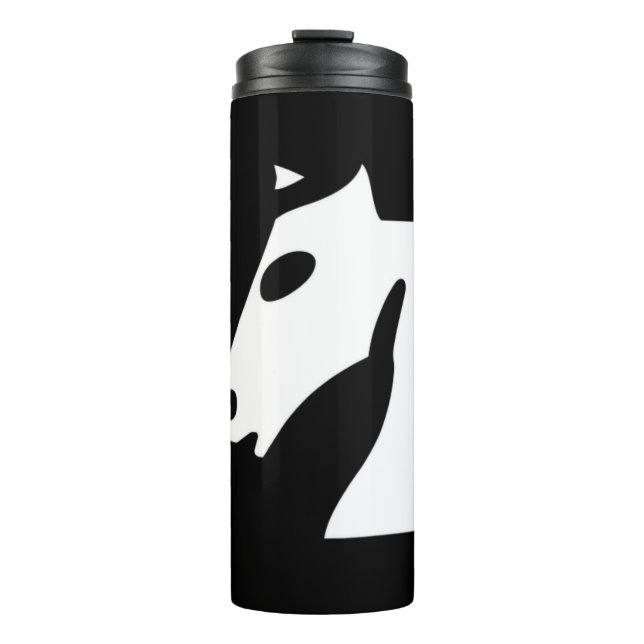 White chess horse on black thermal tumbler (Front)
