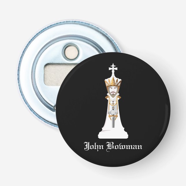 White Chess king / Personalised Name Bottle Opener (Front)
