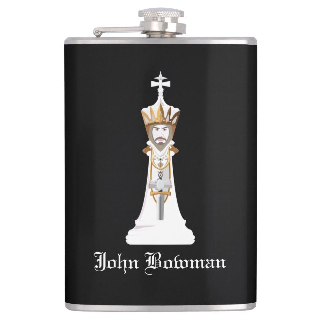 White Chess king / Personalised Name Flask (Front)