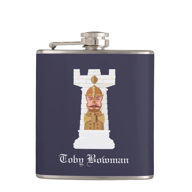 White Chess Rook  Hip Flask (Front)