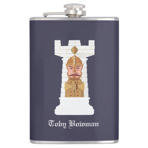 White Chess Rook Hip Flask