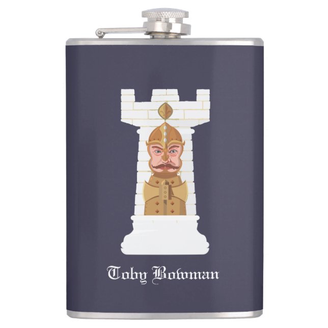 White Chess Rook Hip Flask (Front)