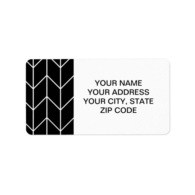 White Chevron Black Background Modern Chic Label (Front)