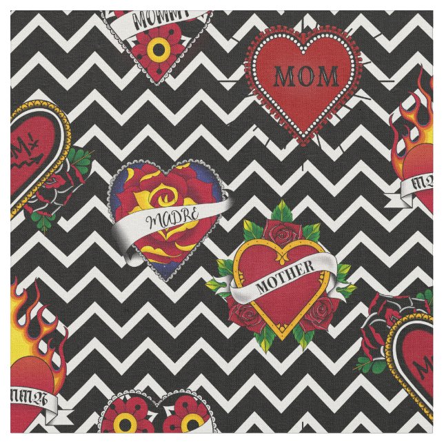 White Chevron Mum Tattoo Fabric (Close Up)