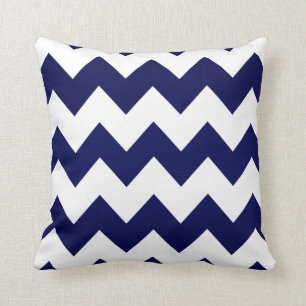 White Chevron Pattern on Navy Blue Cushion