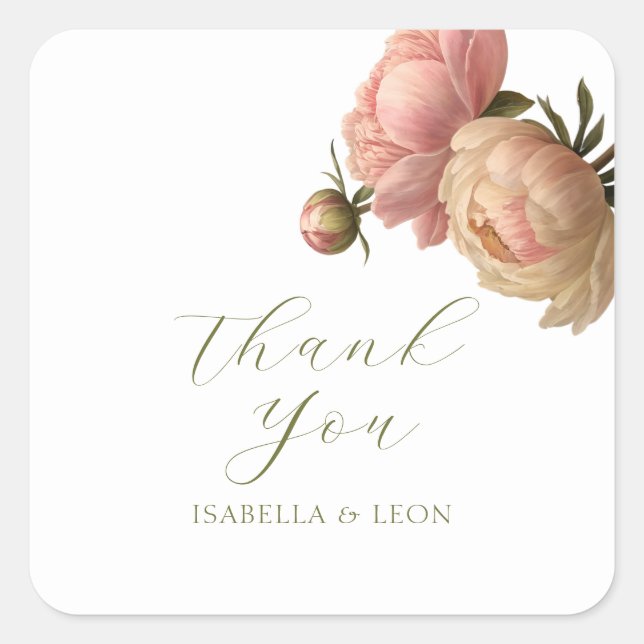 White | Chic Blush Script  Rose Wedding  Square Sticker (Front)