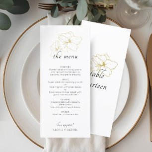 White Chic Faux Gold Floral Wedding Menu