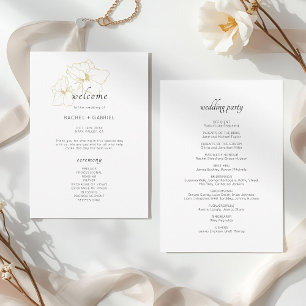 White   Chic Faux Gold Floral Wedding  Programme