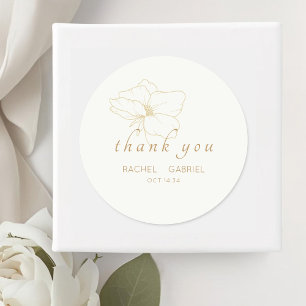White Chic Faux Gold Modern Floral Wedding Classic Round Sticker