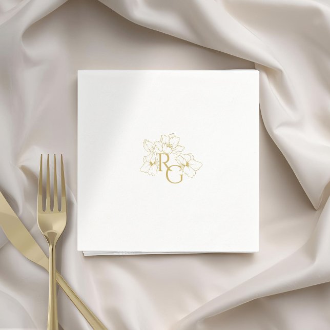 White | Chic Faux Gold Monogram Wedding  Napkin (Creator Uploaded)