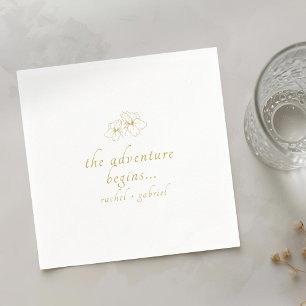 White Chic Faux Gold Wedding Napkin