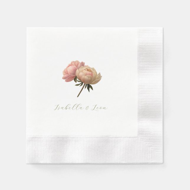 White | Chic Floral Rose Wedding  Napkin (Front)