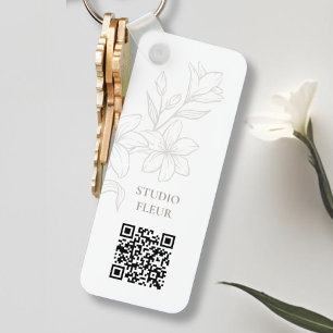 White   Chic Minimal Floral QR code Key Ring
