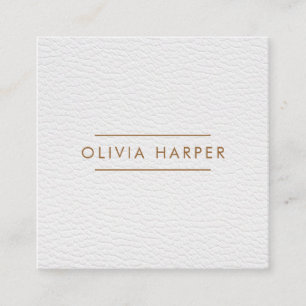 White Chic Minimal Leather Look Square Business Card