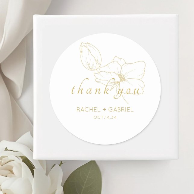 White | Chic Modern Floral Wedding  Classic Round Sticker (Creator Uploaded)