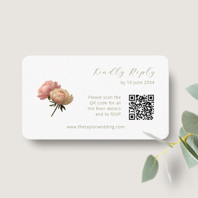 White | Chic Rose Wedding RSVP QR Code  Enclosure Card (Creator Uploaded)