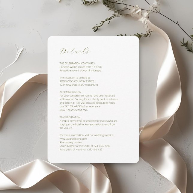 White | Chic Script Minimalist Wedding Detail  Enclosure Card (Creator Uploaded)
