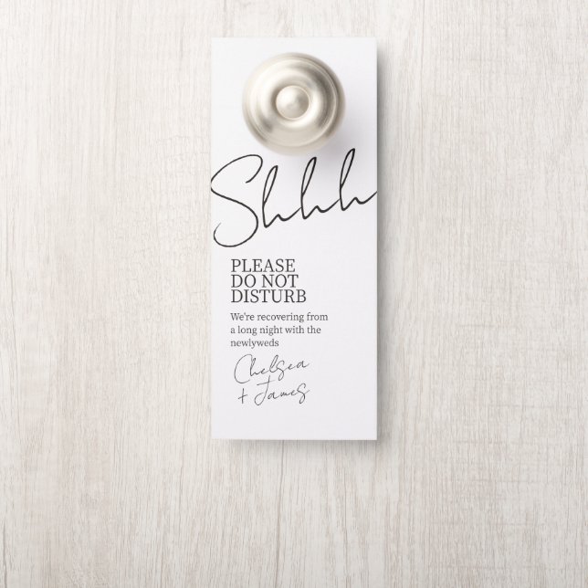 White | Chic Script Minimalist Wedding  Door Hanger (On Knob)
