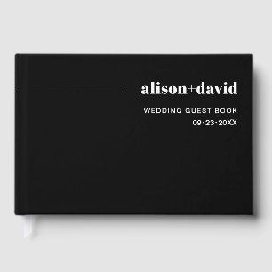 White chic typography black minimalist wedding guest book