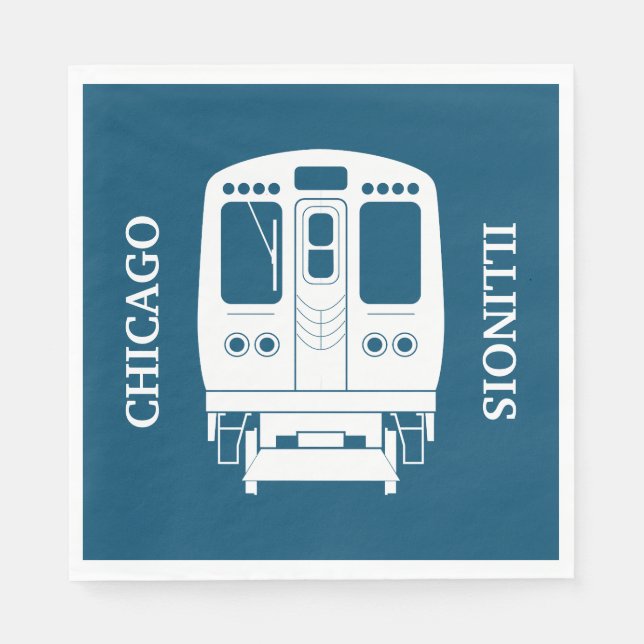 White Chicago “L” Profile on Blue Background Napkin (Front)