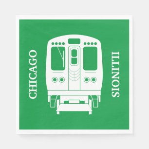 White Chicago “L” Profile on Green Background Napkin