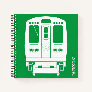 White Chicago “L” Profile on Green Background Notebook