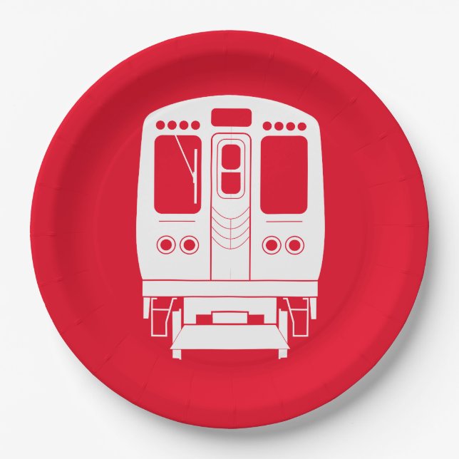 White Chicago “L” Profile on Red Background Paper Plate (Front)
