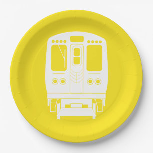 White Chicago “L” Profile on Yellow Background Paper Plate