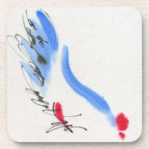 White chicken. Calligraphy and watercolor Coaster