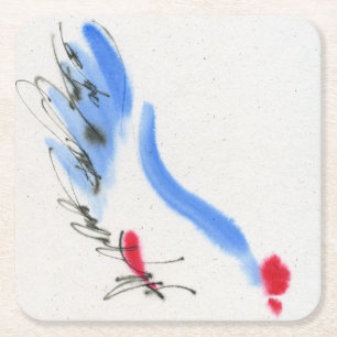 White chicken. Calligraphy and watercolor Square Paper Coaster