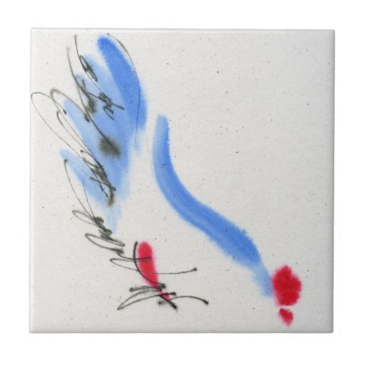 Image of White chicken. Calligraphy and watercolor Tile