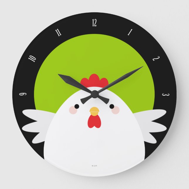 White Chicken on Green Wall Clock (Front)