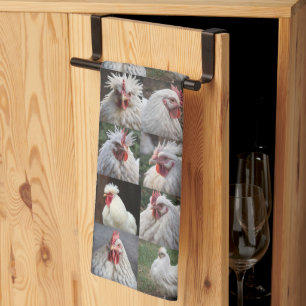 White Chicken Photo Collage,  Tea Towel