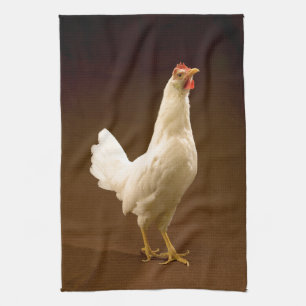 White Chicken Rooster Hen Tea Towel