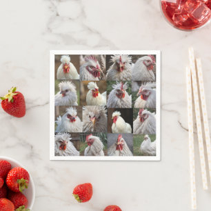 White Chickens Photo Collage, Napkin