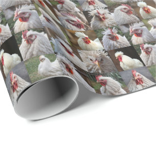 White Chickens Photo Collage, Wrapping Paper