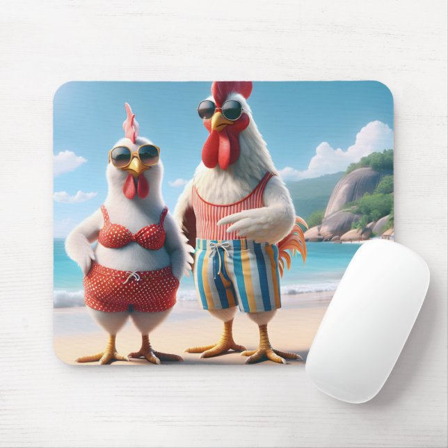 White Chickens Wearing Swimsuits Mouse Mat (With Mouse)