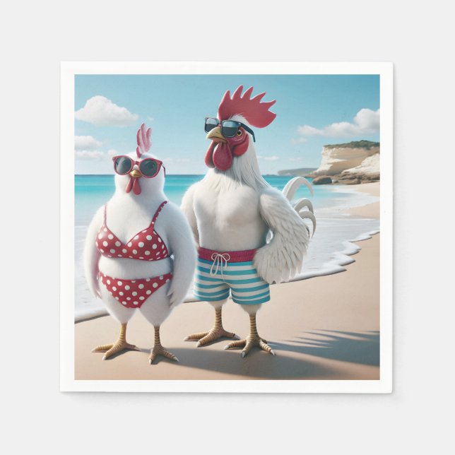 White Chickens Wearing Swimsuits Napkin (Front)